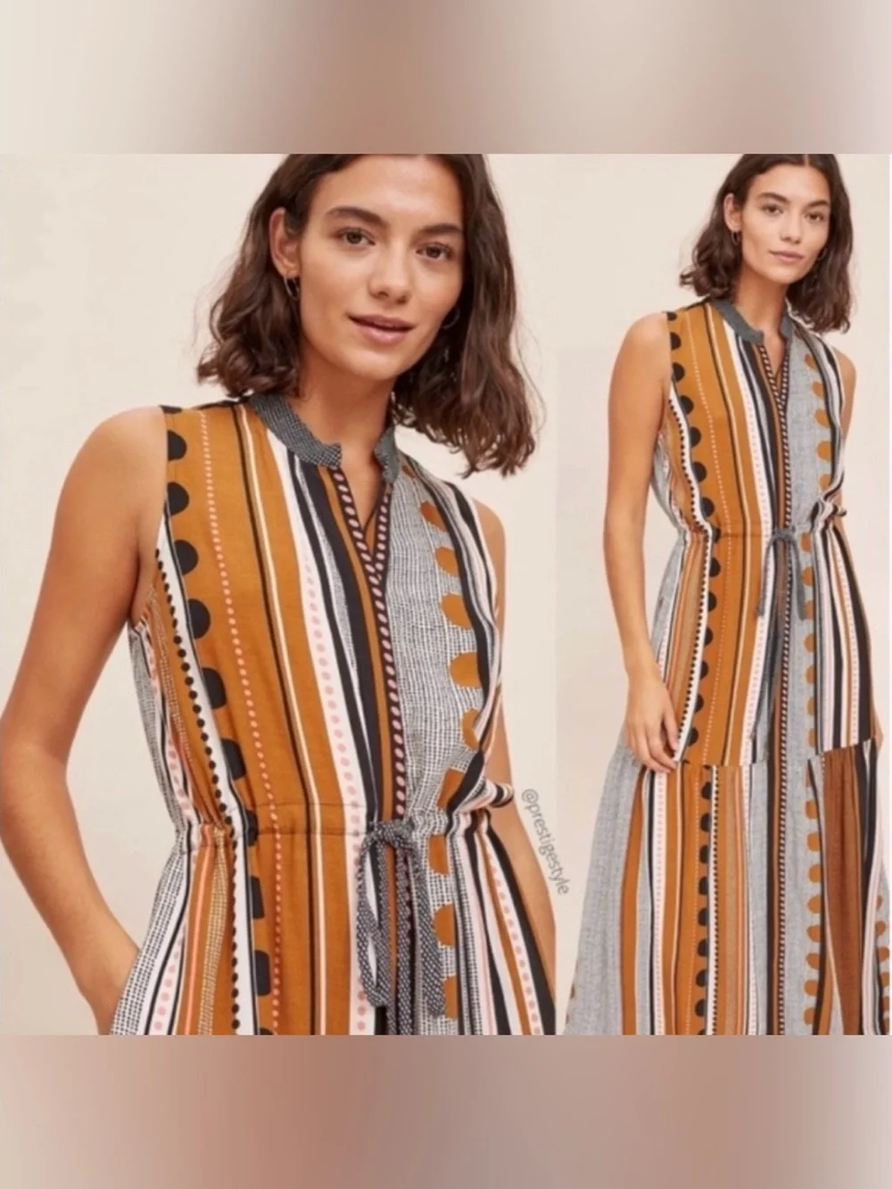 Maeve Anthropologie Alondra Maxi Dress 2P Boho Stripe Tiered Pockets Petite NWOT - Picture 7 of 16